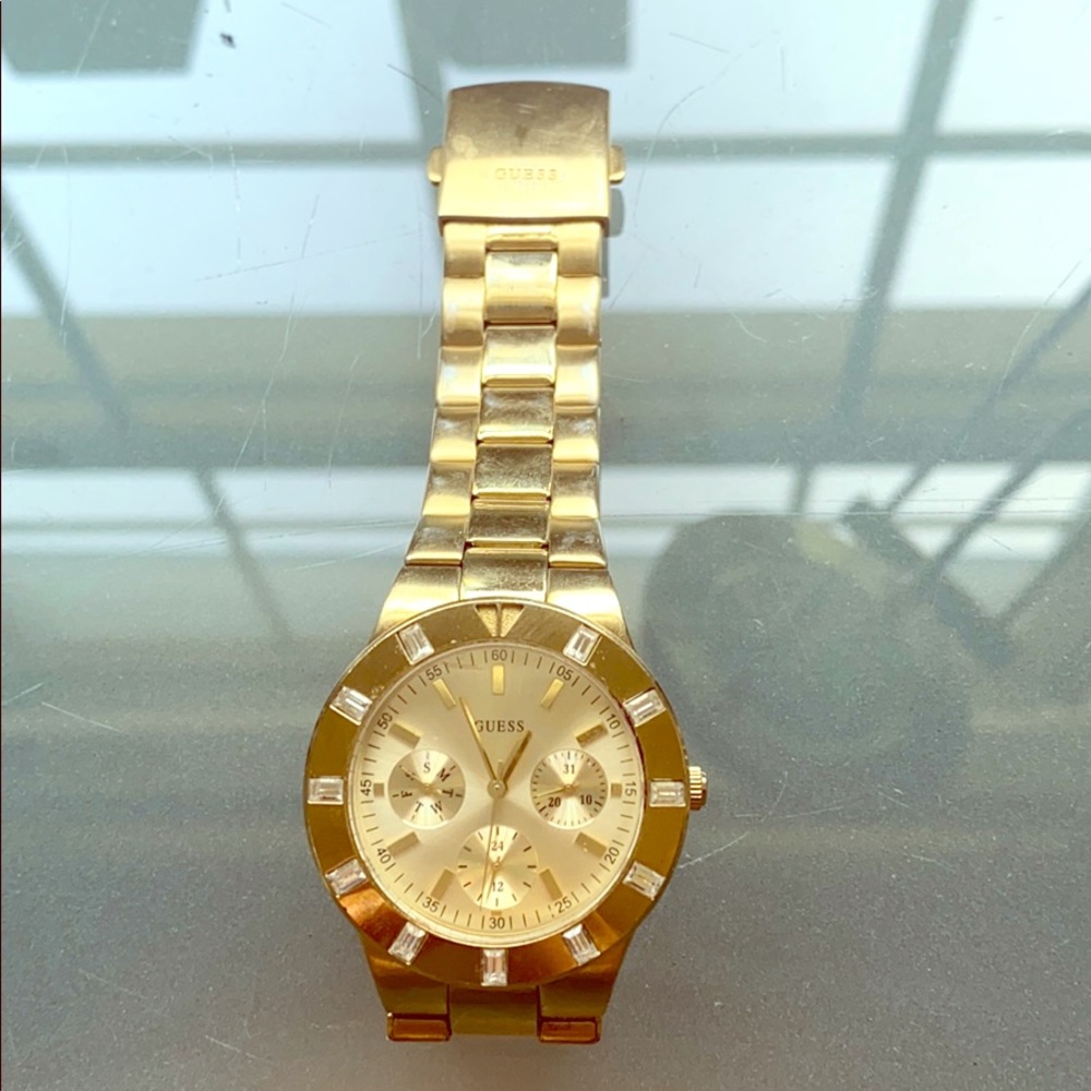 gold-tone classic guess watch